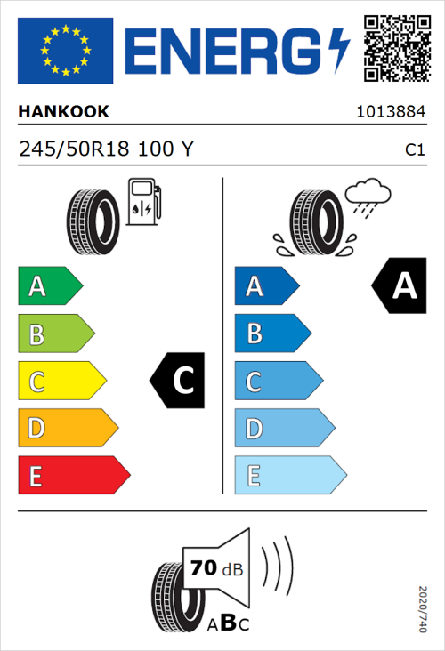 Tyre Label for Hankook Ventus S1 evo2 SUV K117 245/50R18 100Y