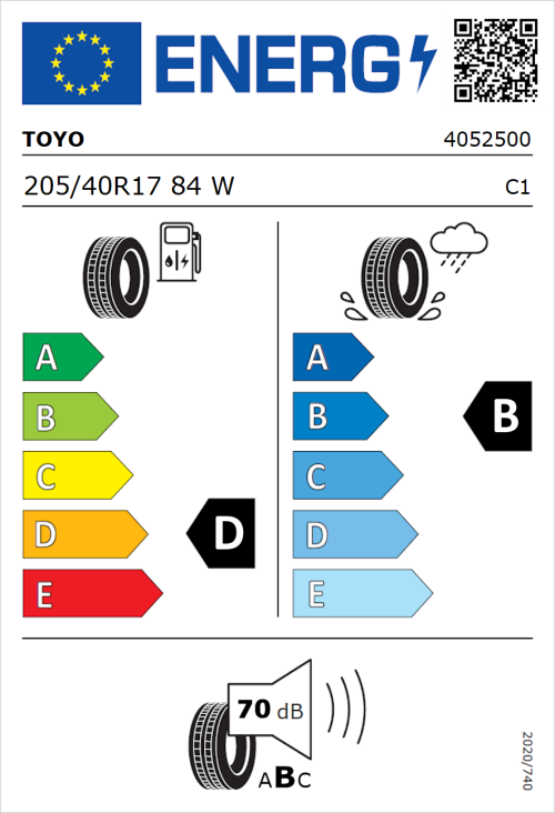 Tyre Label for Toyo Proxes TR1 205/40R17 84W