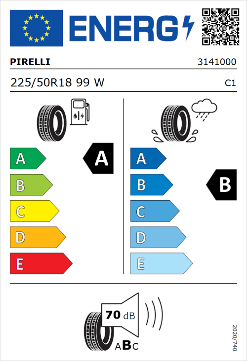 Tyre Label for Pirelli Cinturato P7 225/50R18 99W