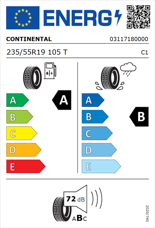 Tyre Label for Continental EcoContact 6Q 235/55R19 105T