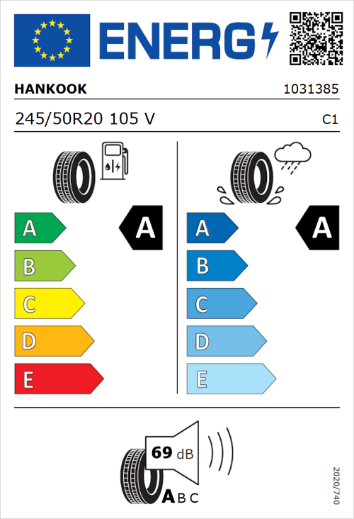 Tyre Label for Hankook ION evo SUV (IK01A) 245/50R20 105V