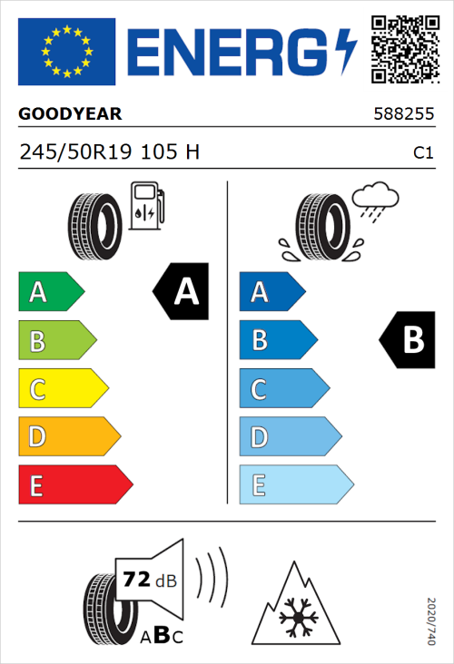 Tyre Label for Goodyear Vector 4Seasons Gen-3 245/50R19 105H