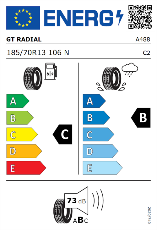 Tyre Label for GT Radial SAVERO 185/70R13 106N
